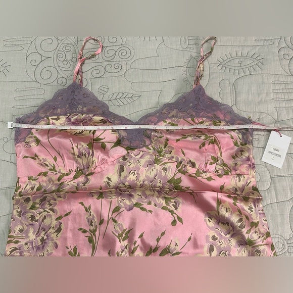 NEW Gold Hawk Floral Print Lace Silk Cami Sz L Pink Blossom Purple Lace - Picture 3 of 7